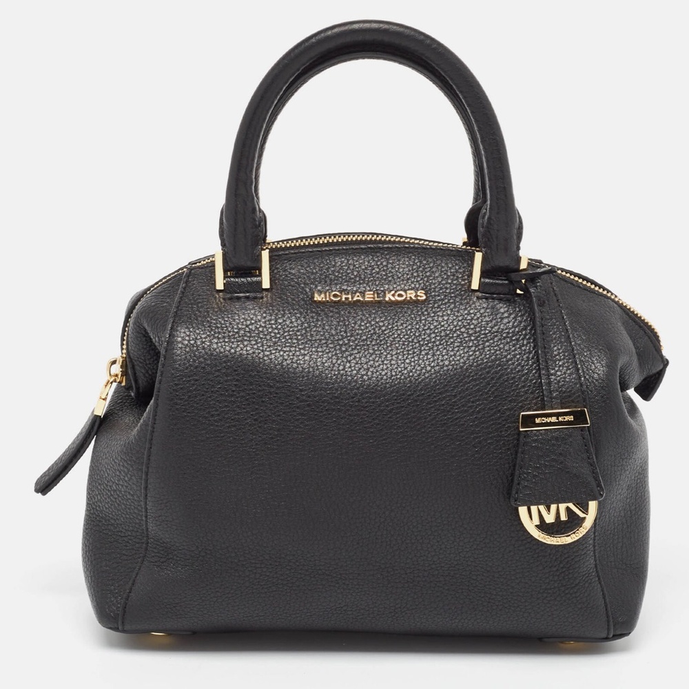 Michael Kors Black Leather Bag / Riley Satchel with Gold Bottom Studs